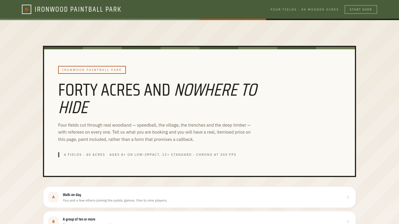Paintball group booking form template preview