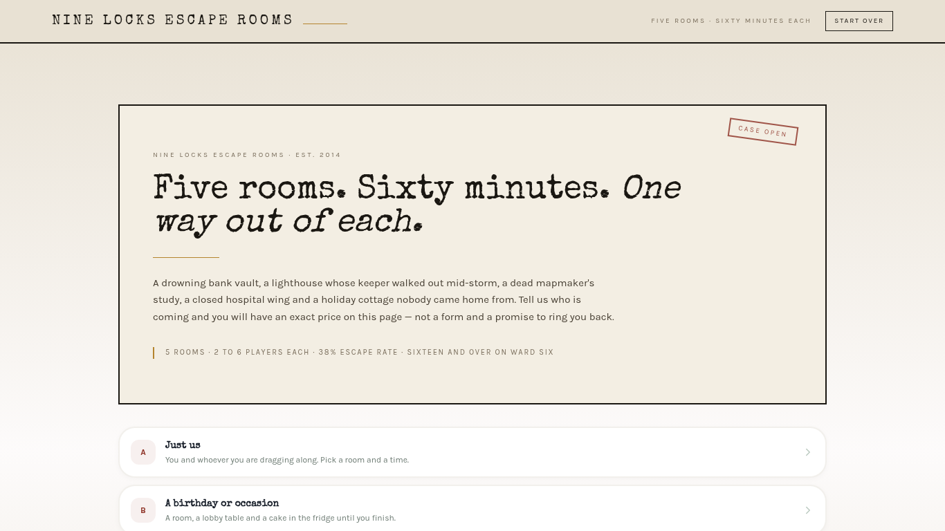 Escape room group booking form template preview