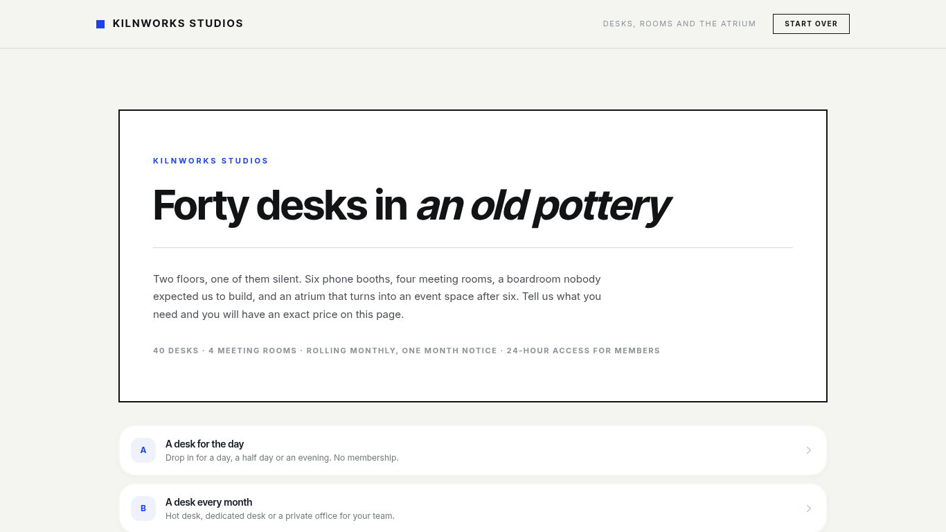 Studio & coworking space booking form template preview