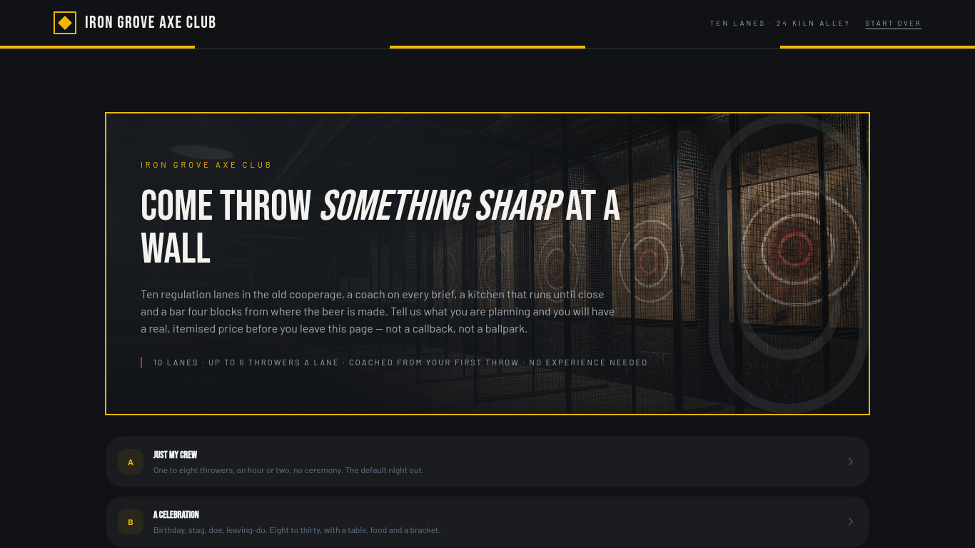 Axe throwing group booking form template preview