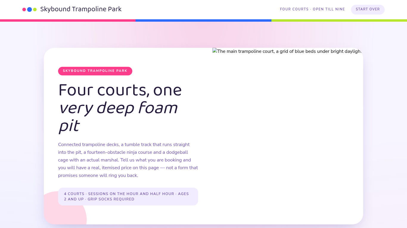 Trampoline park party booking form template preview
