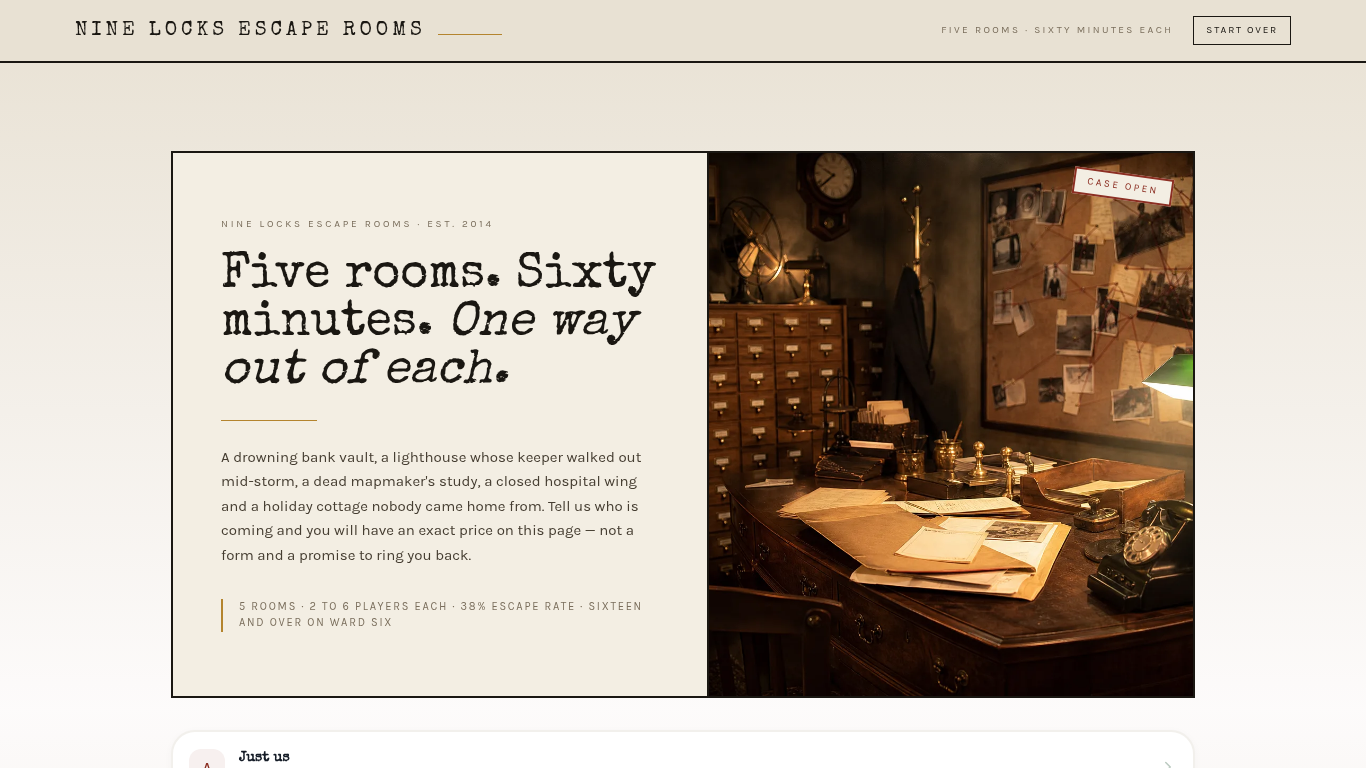 Escape room group booking form template preview