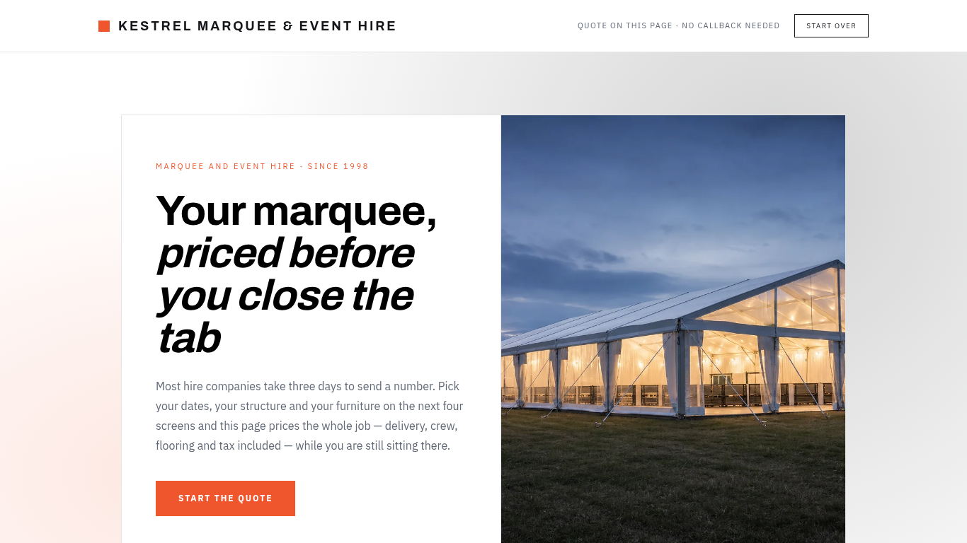 Event rental quote request template preview