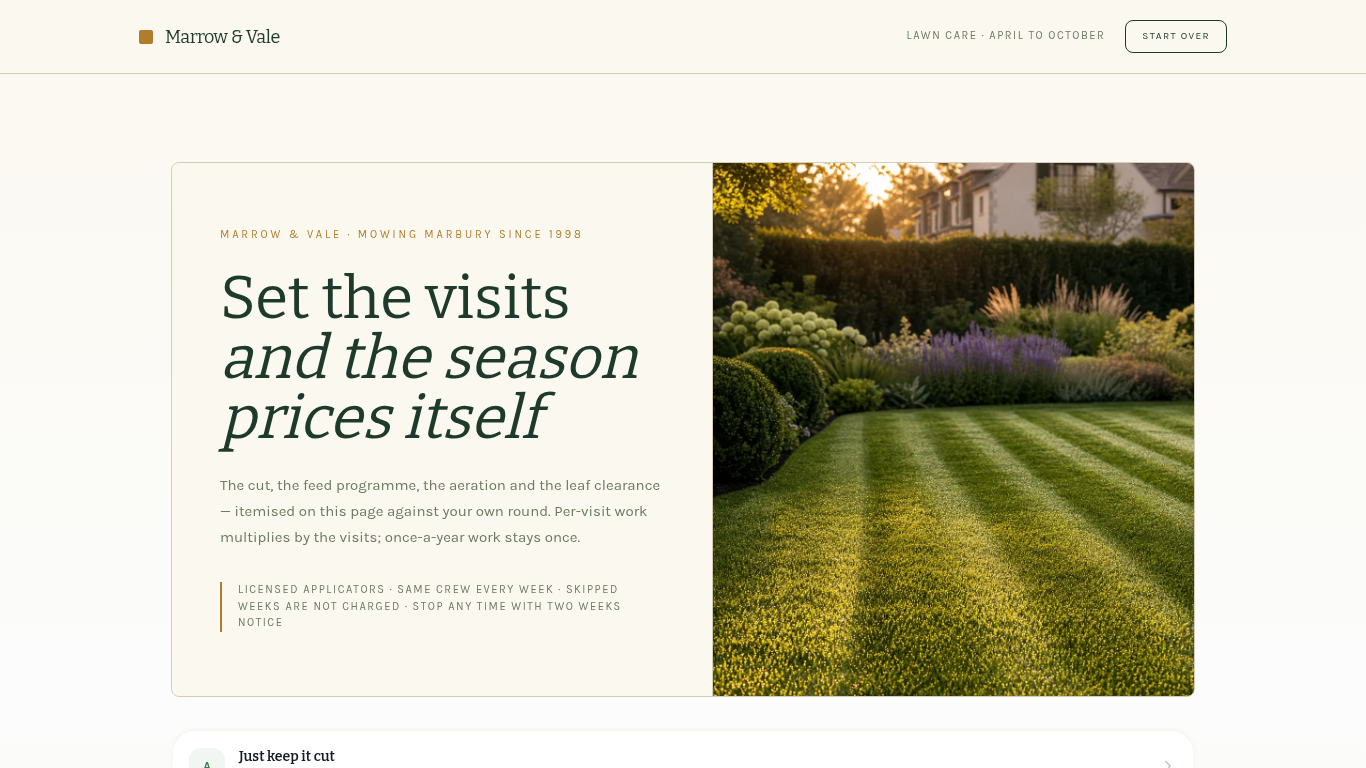 Lawn care season plan booking template preview