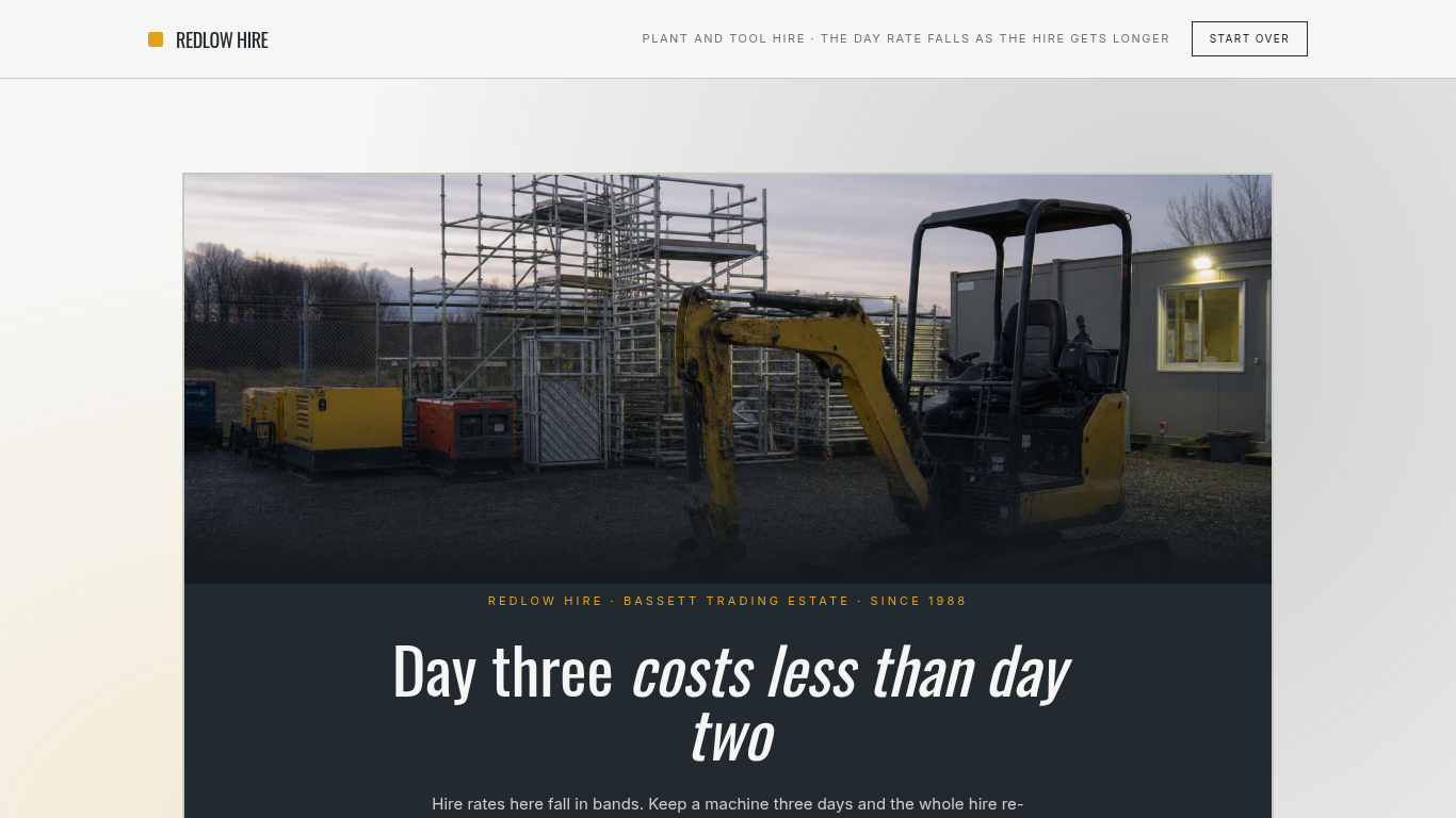 Tool and plant rental booking form template preview