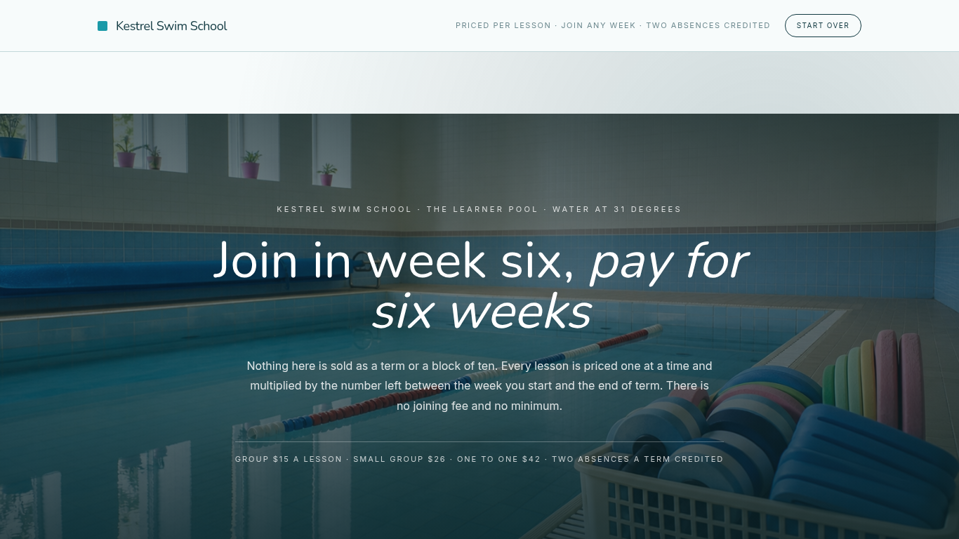 Swim school lesson booking form template preview