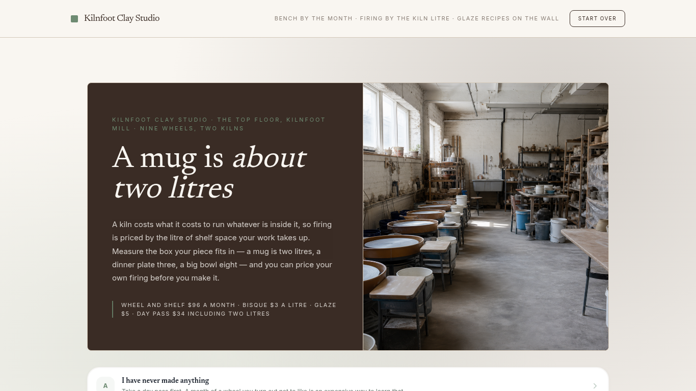 Pottery studio class booking form template preview