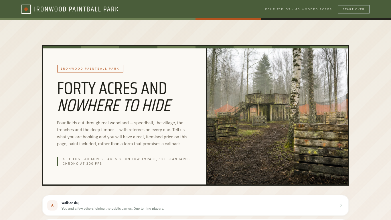 Paintball group booking form template preview