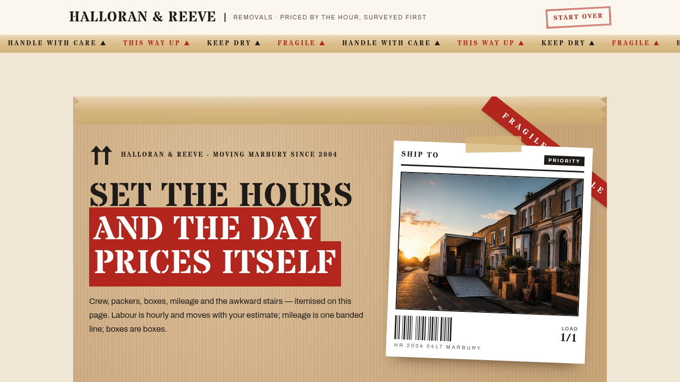 Hourly moving crew booking form template preview