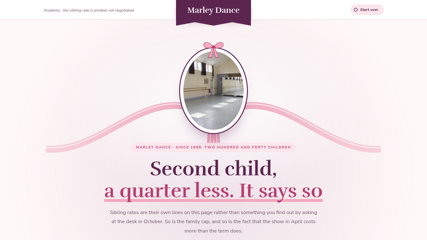 Dance class registration form template preview