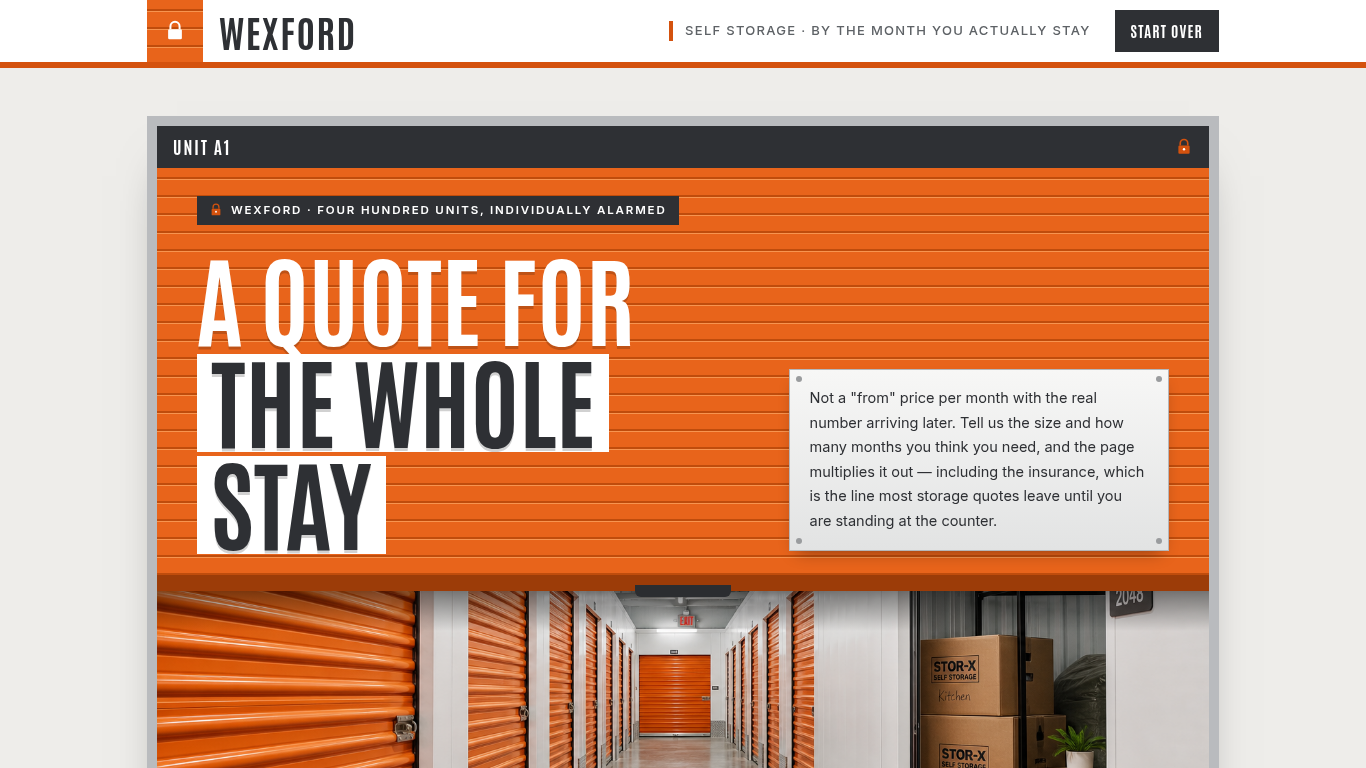 Business storage unit booking form template preview