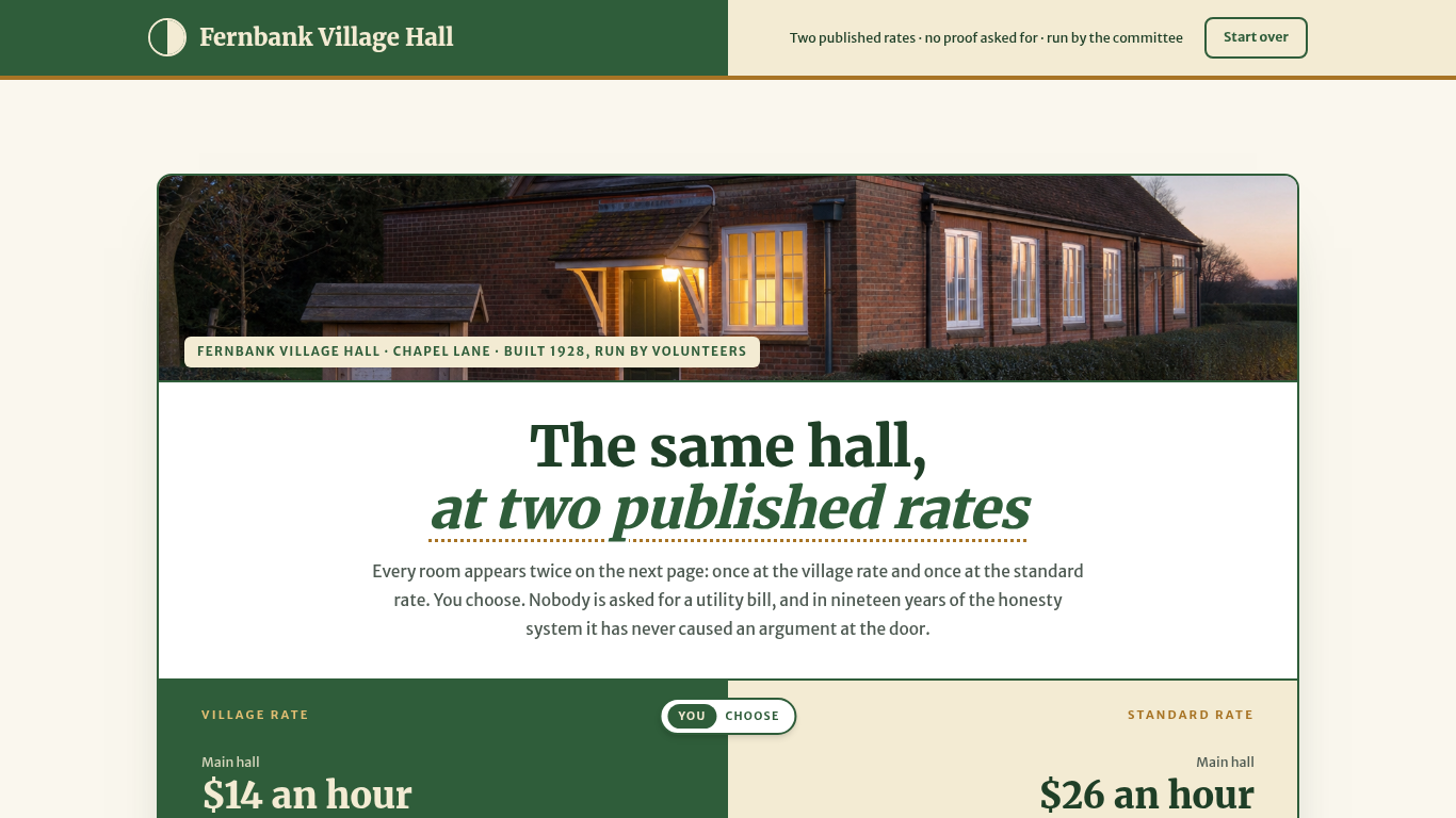Community hall rental booking form template preview