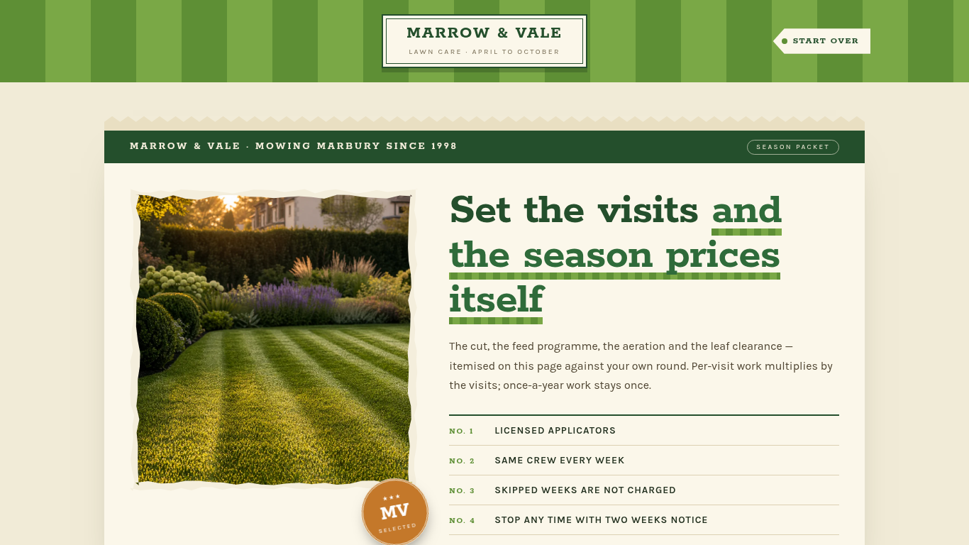 Lawn care season plan booking template preview