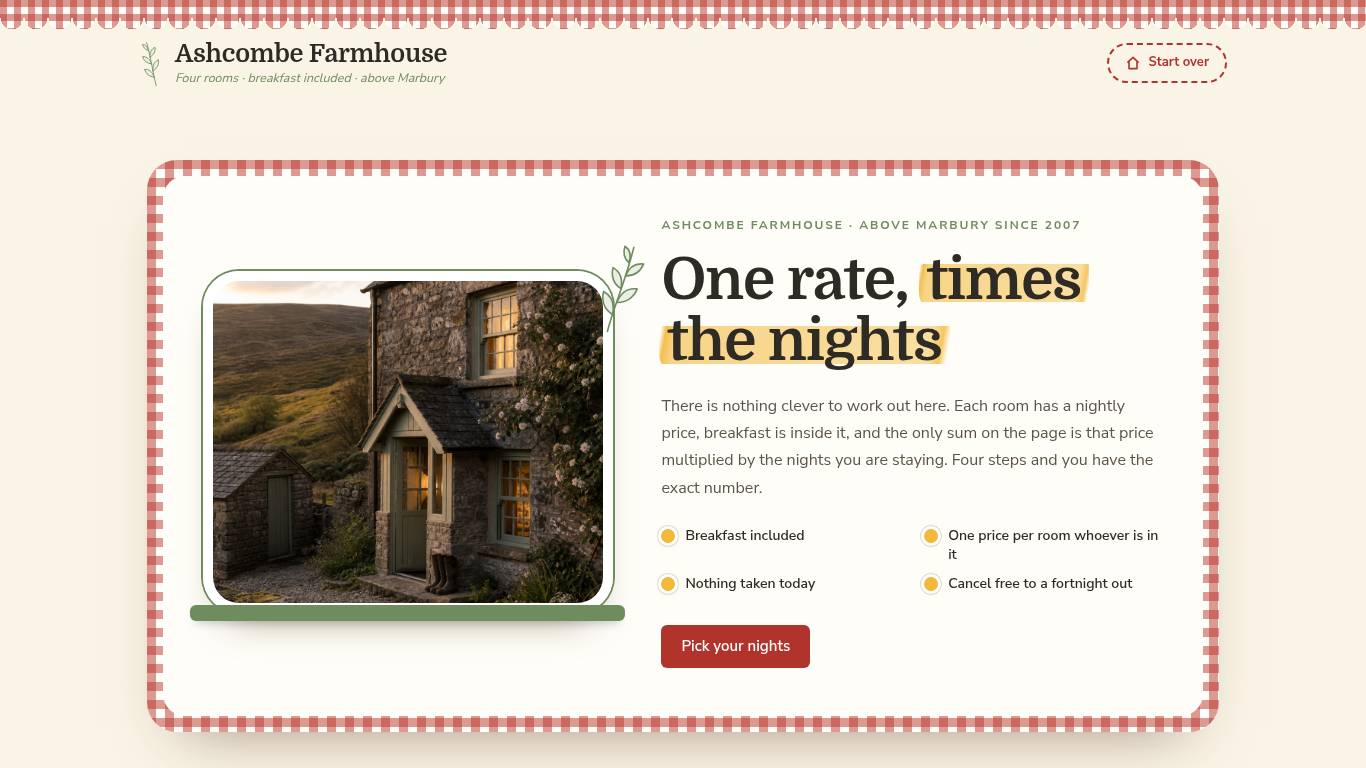 Bed and breakfast room booking form template preview