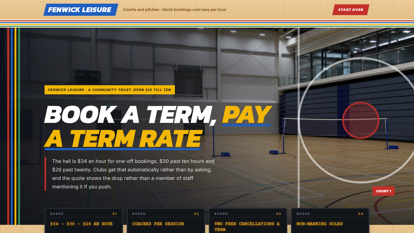Sports court & facility booking form template preview