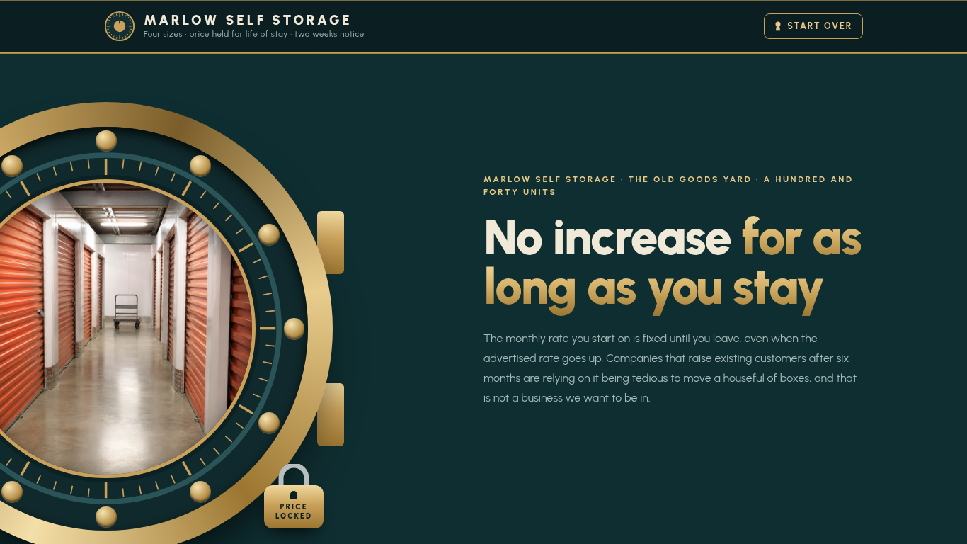 Self storage unit booking form template preview