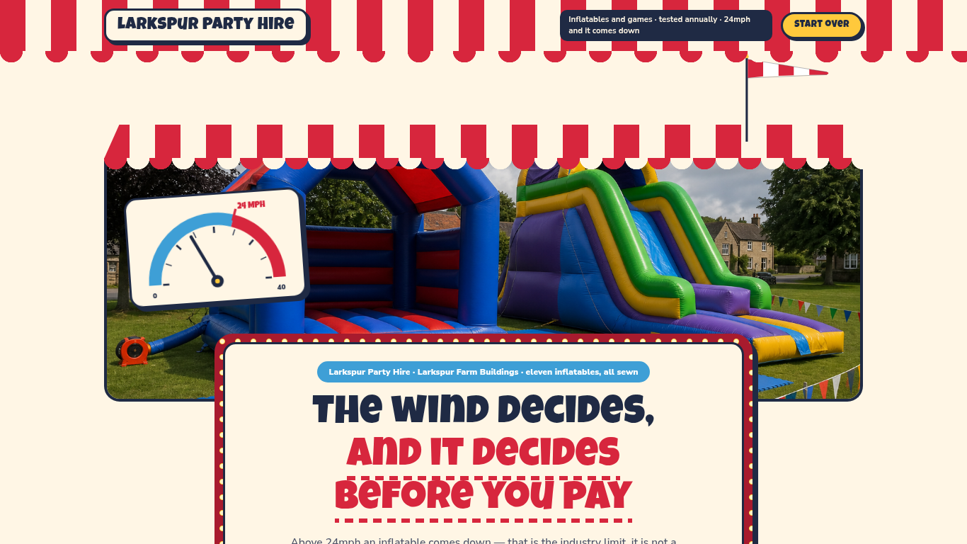 Party equipment rental booking form template preview