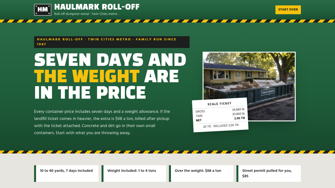Dumpster rental booking form template preview