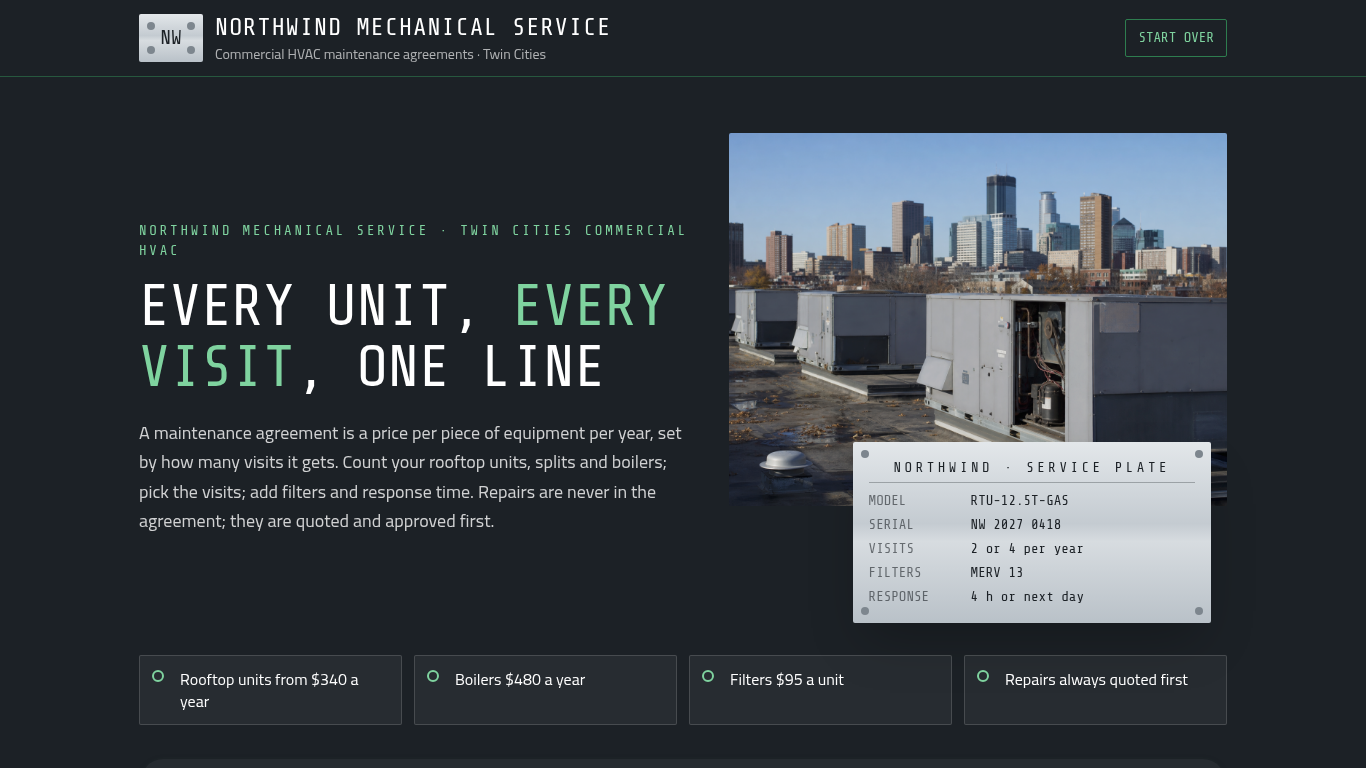HVAC maintenance agreement quote template preview