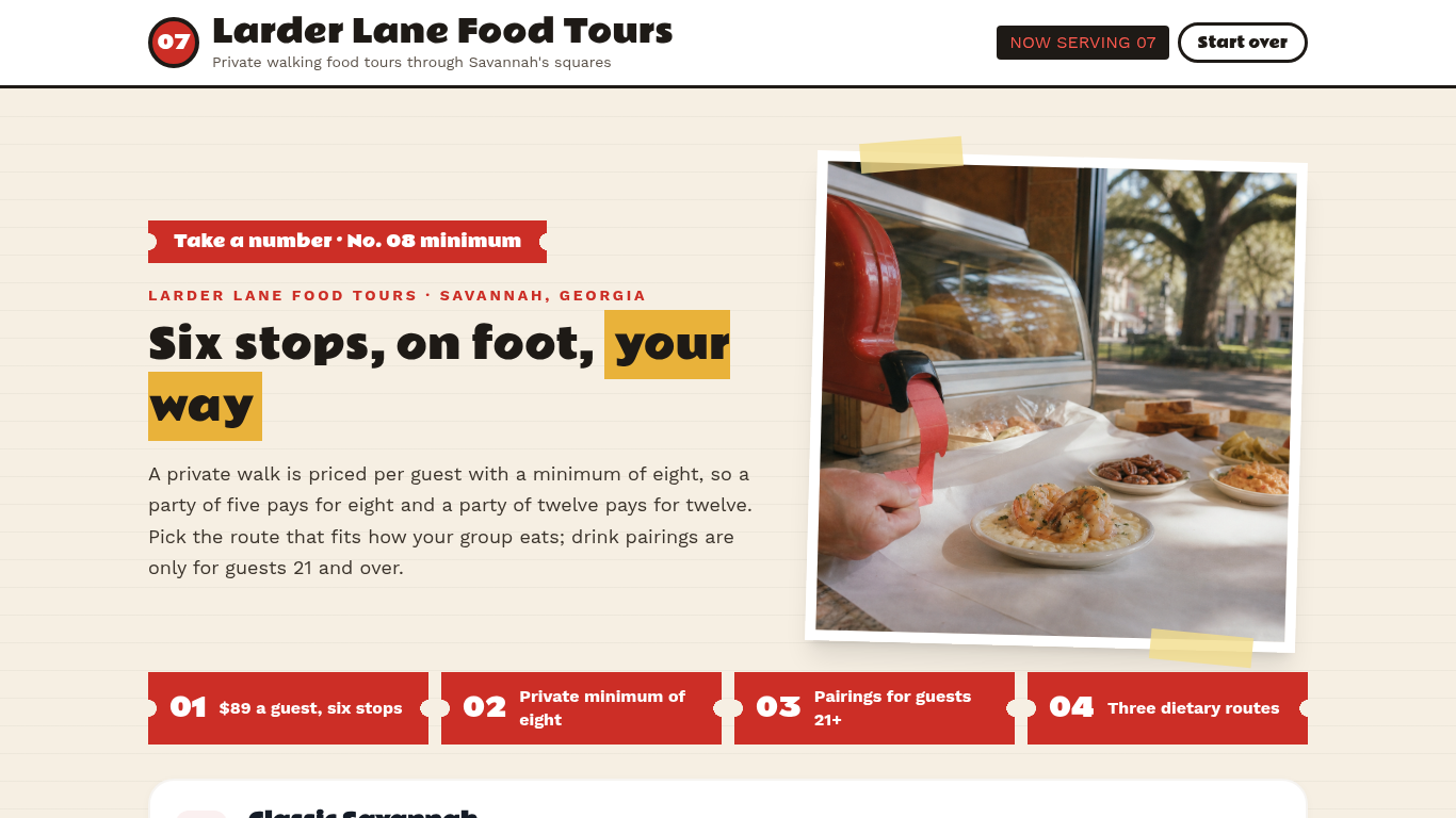 Private food tour booking form template preview