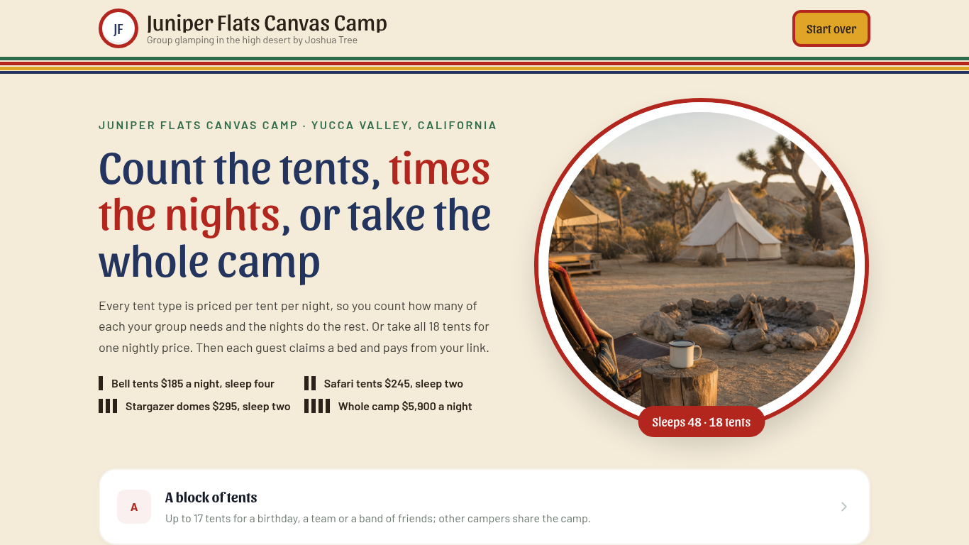 Group glamping booking form template preview