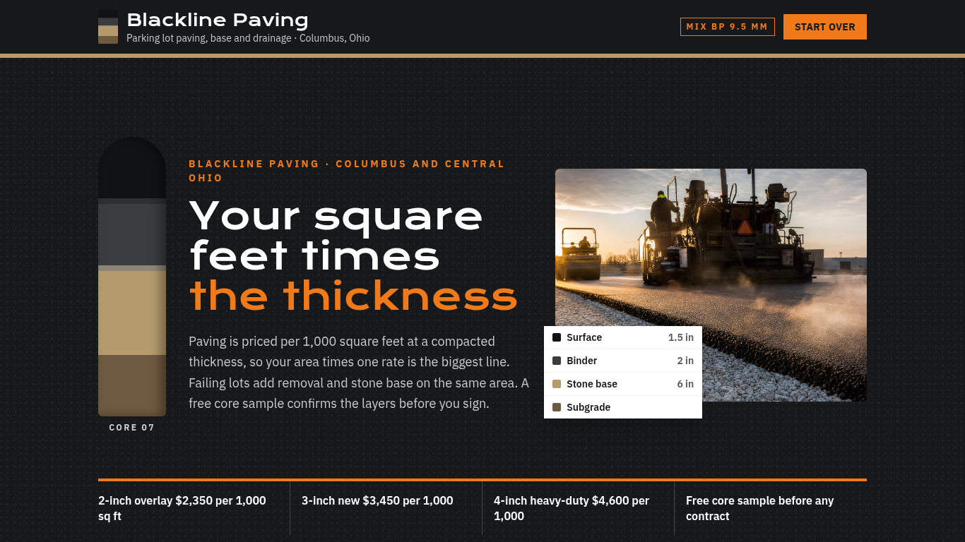 Parking lot paving estimate template preview