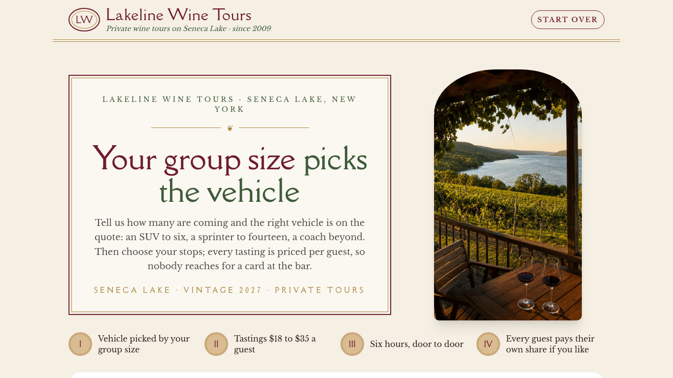 Private wine tour booking form template preview