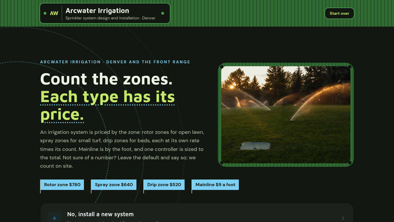 Arcwater Irrigation — Priced By The Zone preview