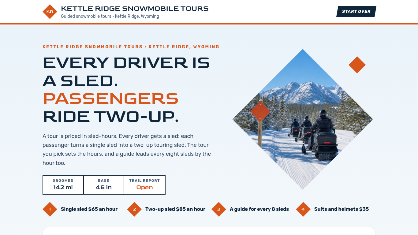Snowmobile tour booking form template preview